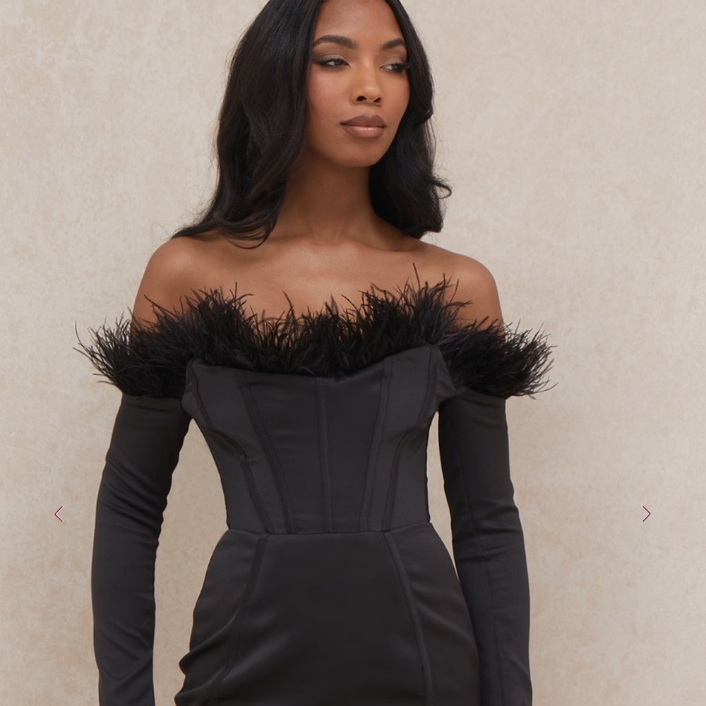 House of CB ADRIANA Black Strapless Feather Corset Dress Sz XS - Picture 12 of 14